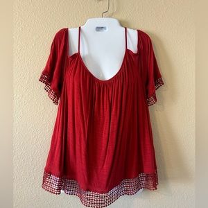 WHBM Red Cold Shoulder top Large